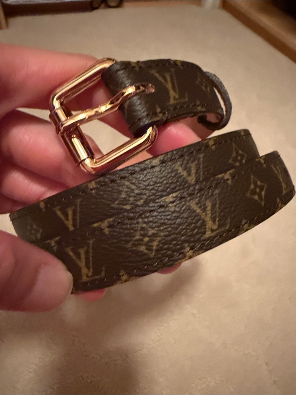 Louis Vuitton Monogram Canvas Belt with Gold Buckle